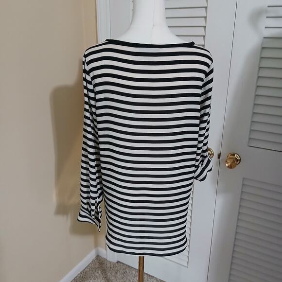 Ann Taylor LOFT medium petite adjustable sleeve black and white tunic easy care - Picture 7 of 12